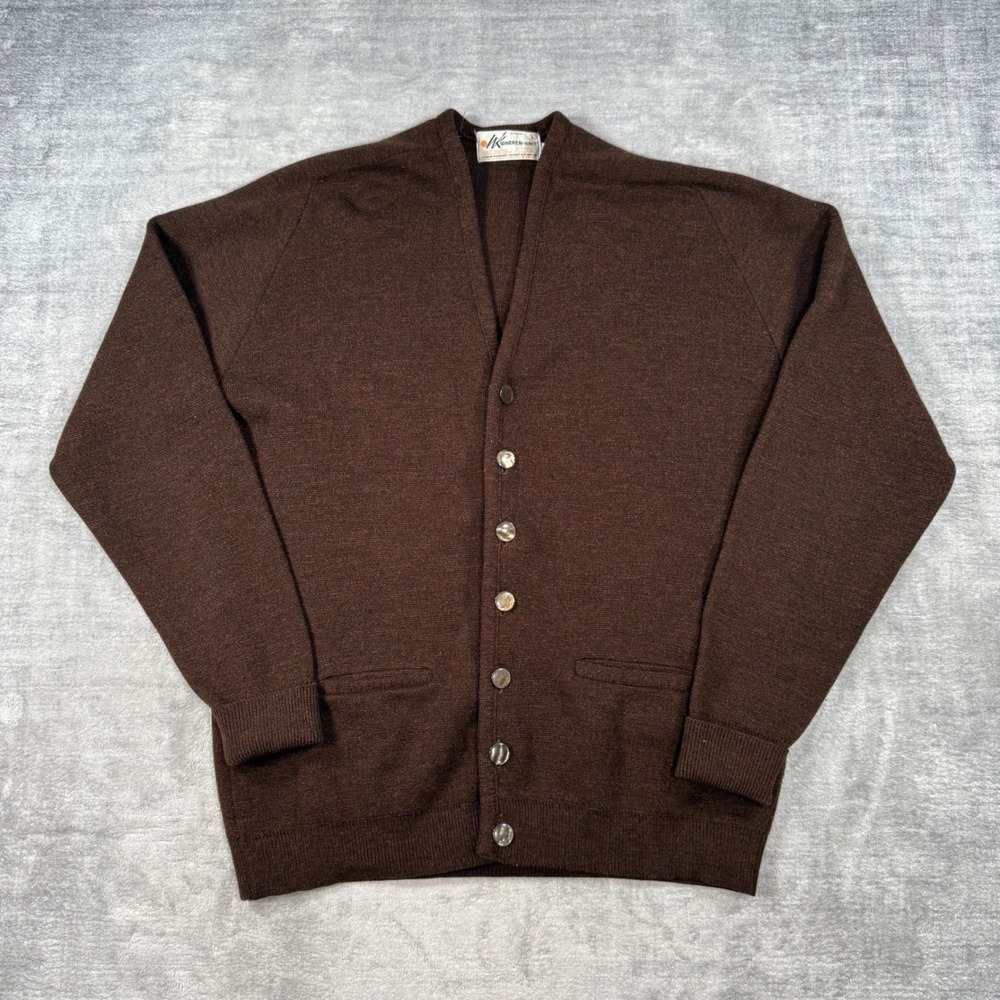 Warren Knit Cardigan Mens Large Tall Brown Vintage 1960s Wool Blend Grunge